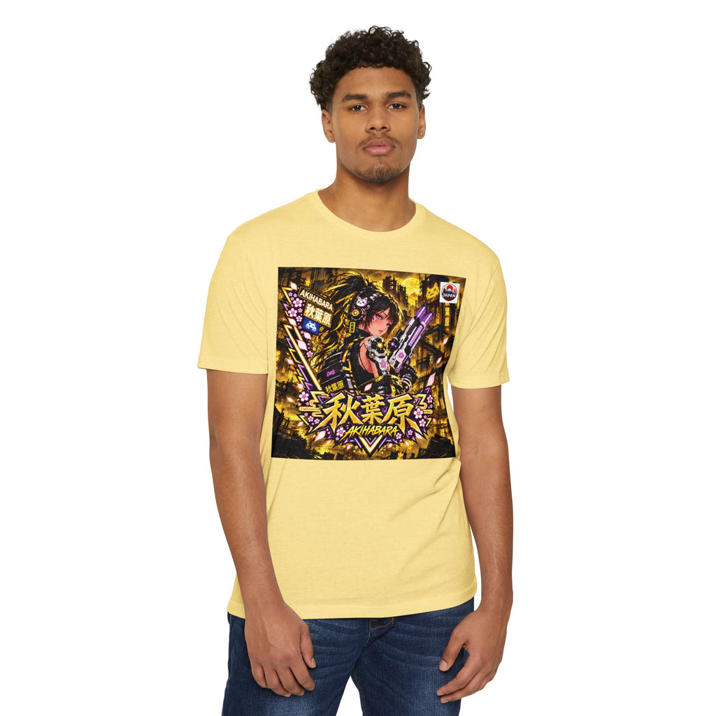 Anime Cyberpunk T‑Shirt —Yellow Akihabara Neon Girl Graphic
