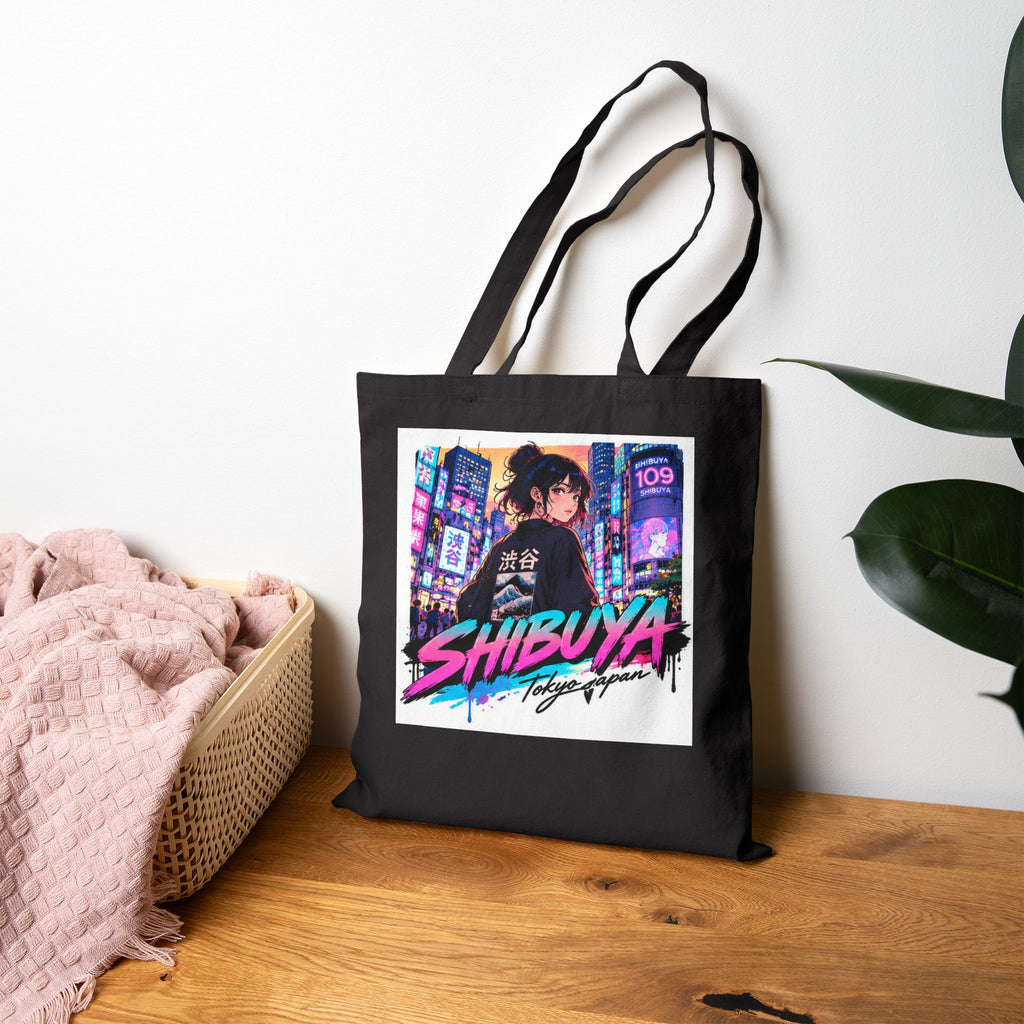 Shibuya Sky 5 Tokyo Neon City Tote Bag — Anime Aesthetic Canvas Shopper
