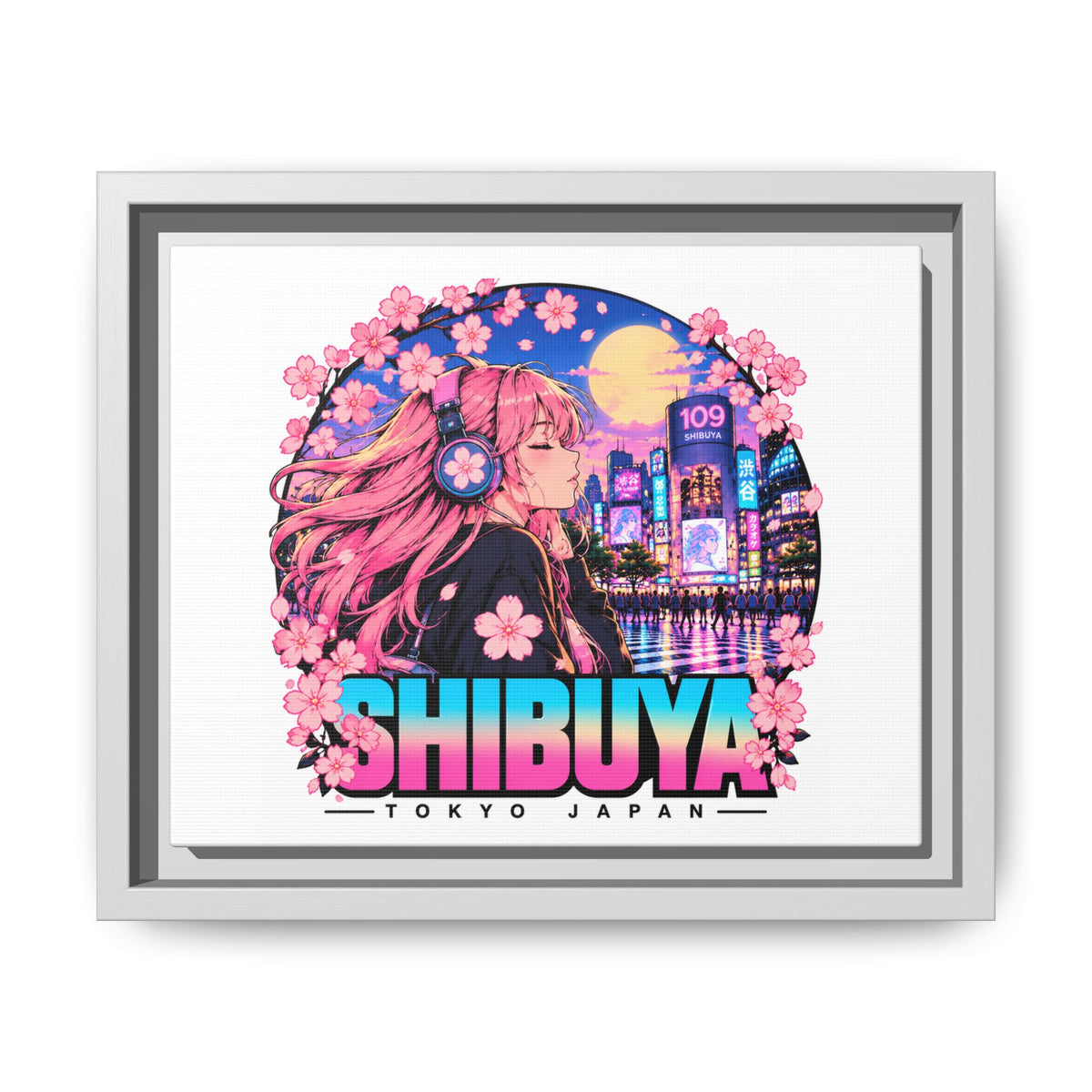 Shibuya Sky 4 City Pop Tokyo Anime Girl Matte Framed Canvas Print