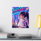 Harajuku Style 9 Neon City Anime Girl Satin Poster — Tokyo Japan Anime Wall Art