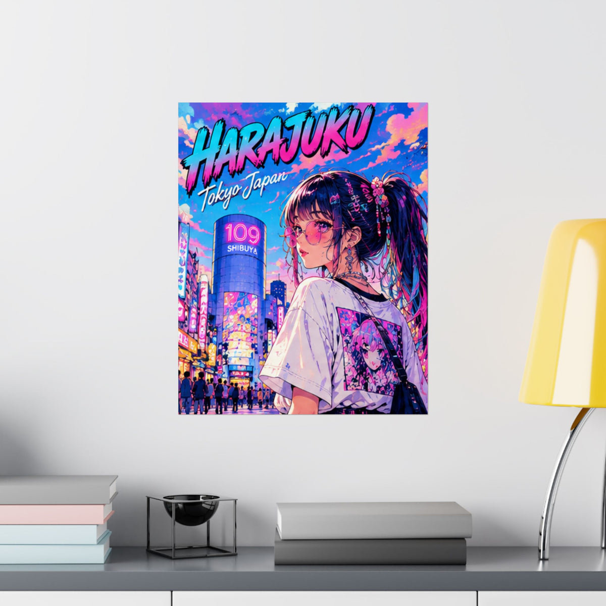 Harajuku Style 9 Neon City Anime Girl Satin Poster — Tokyo Japan Anime Wall Art