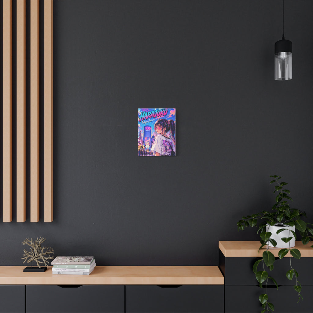 Harajuku Style 9 Neon City Tokyo Anime Girl Matte Canvas Wall Art