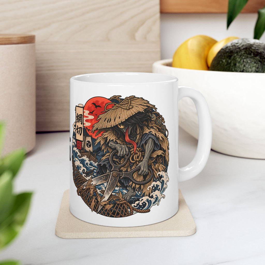 Kamikiri Traditional Japanese Yokai Halloween Illustration Mug | Ceramic Coffee Tea Mug