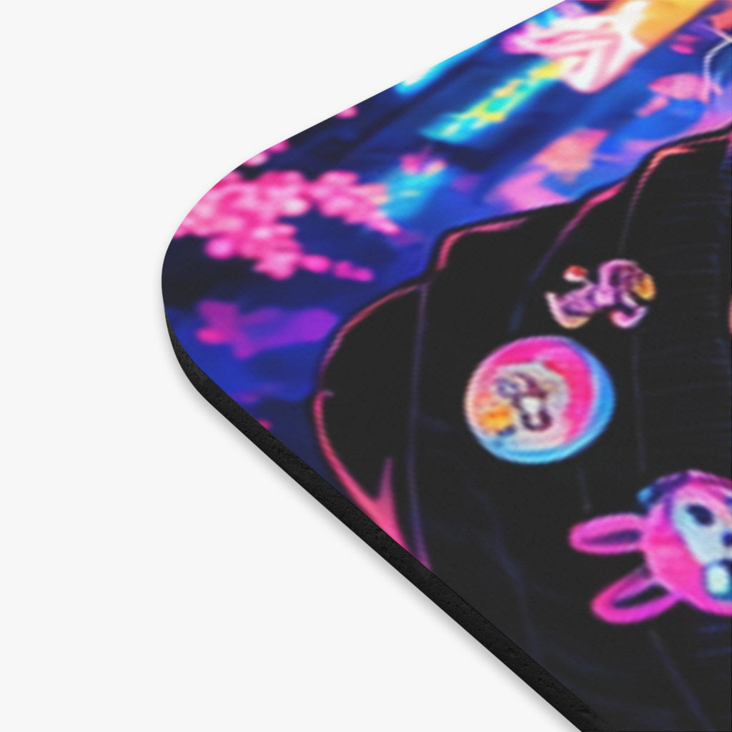 Harajuku Style 4 Neon City Anime Girl Mouse Pad — Retro Tokyo Anime Desk Mat