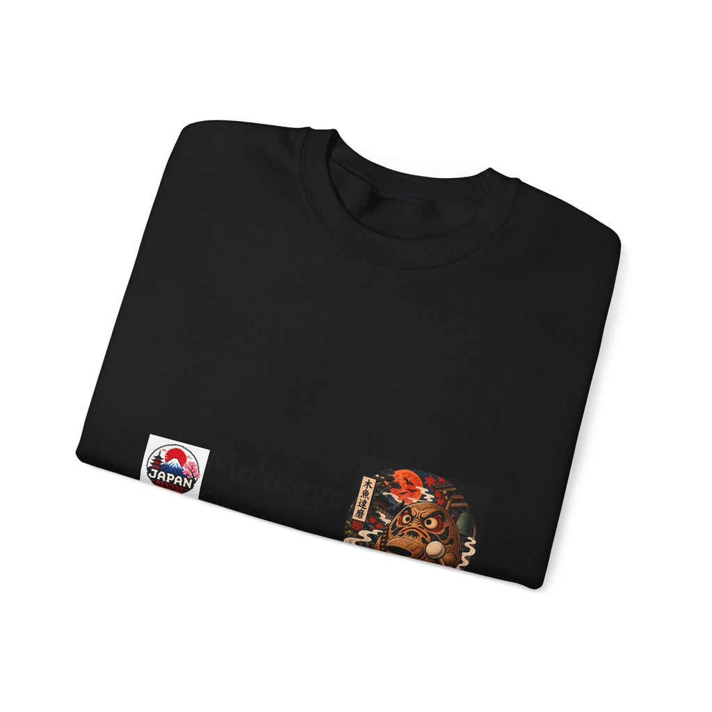 Mokugyo Daruma Yokai Halloween Illustration Crewneck Sweatshirt | Japanese Buddhist Motif