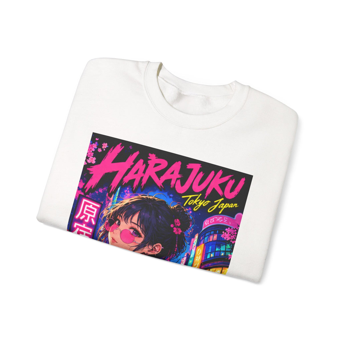 Harajuku Style 1 Neon City Anime Girl Crewneck Sweatshirt — Tokyo Street Anime Graphic