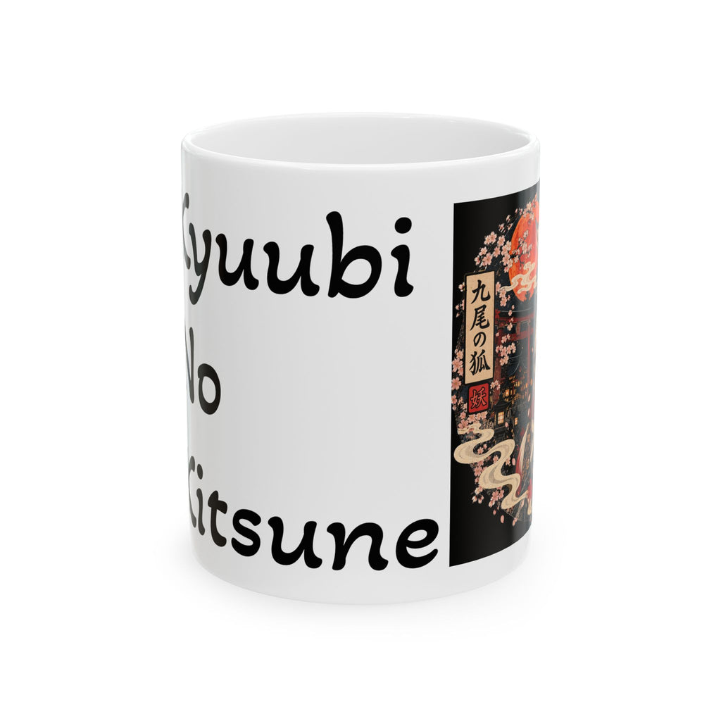 Nine-Tailed Kitsune Yokai Halloween Illustration Mug | Japanese Fox Spirit Ceramic Mug