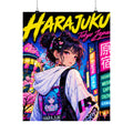 Harajuku Style 3 Neon City Anime Girl Satin Poster — Tokyo Japan Anime Wall Art