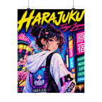 Harajuku Style 3 Neon City Anime Girl Satin Poster — Tokyo Japan Anime Wall Art