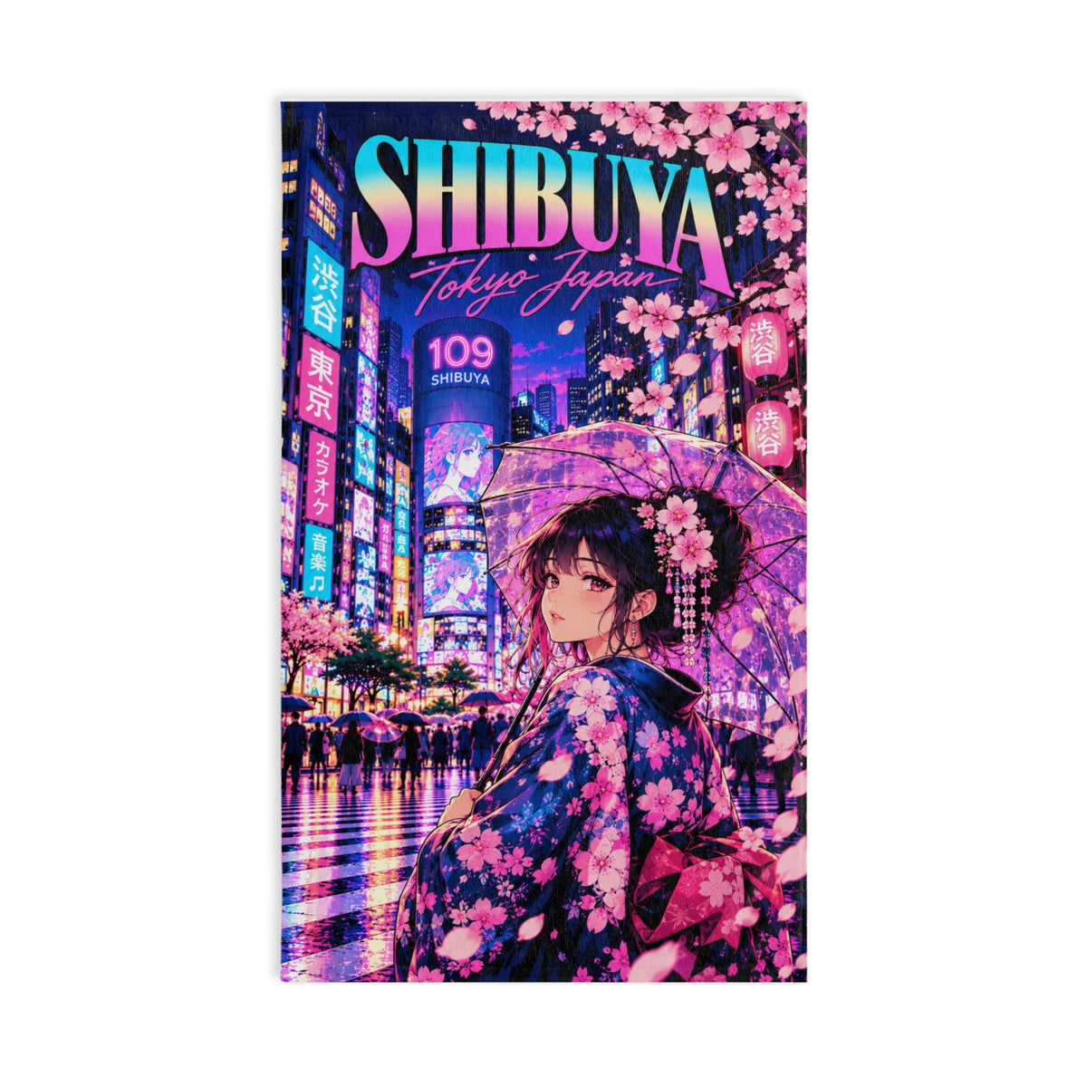 Shibuya Sky 4 City Pop Neon Sunset Hand Towel — Retro Sakura Tokyo Design