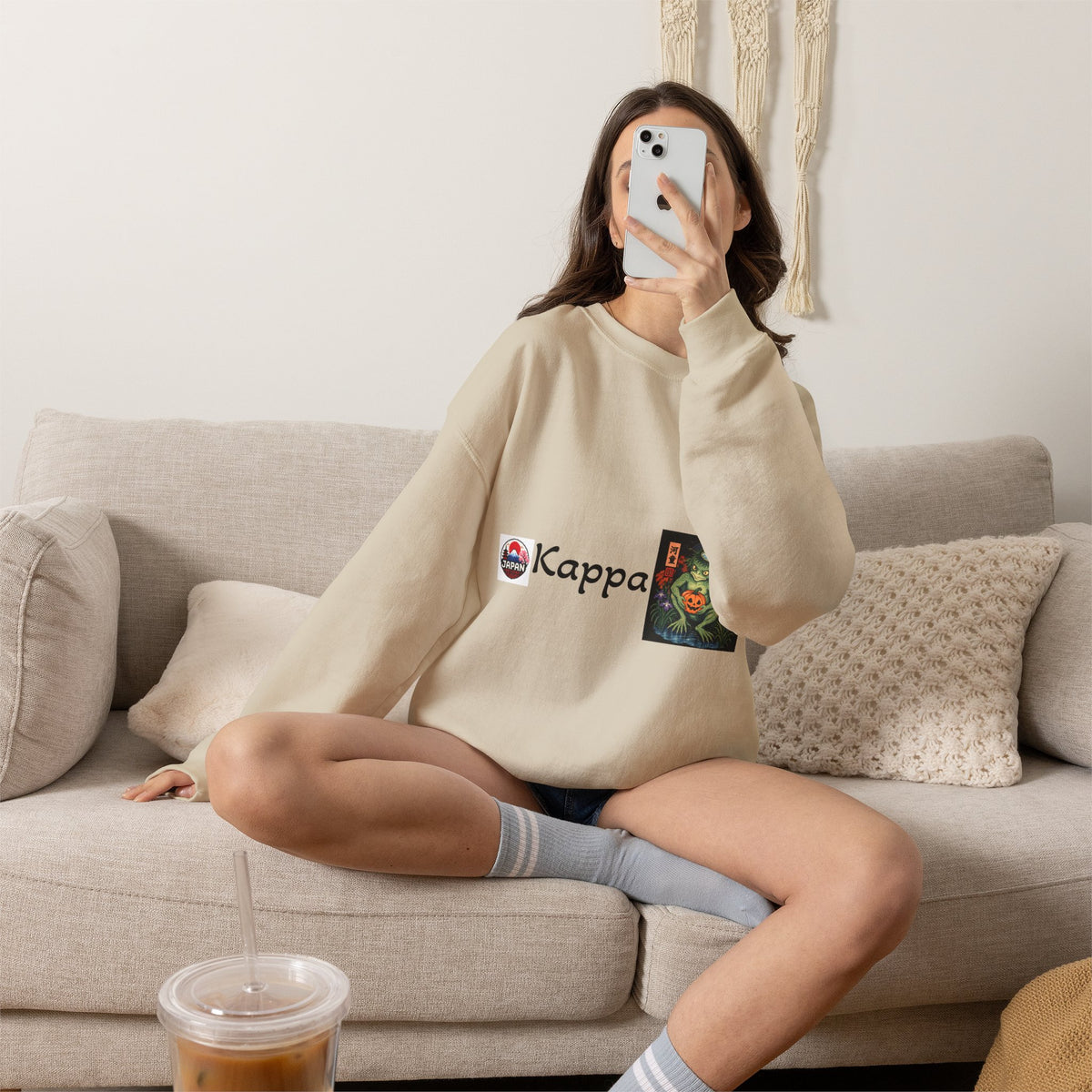 Kappa Logo Pumpkin Halloween Japanese Yokai Crewneck Sweatshirt | Retro Graphic