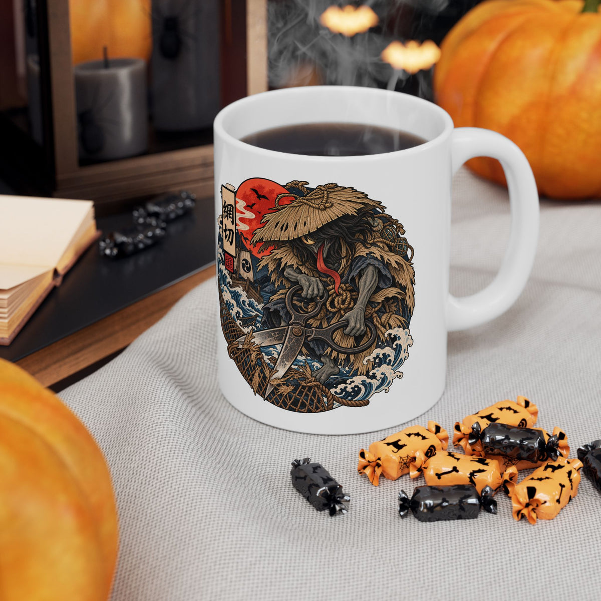 Kamikiri Traditional Japanese Yokai Halloween Illustration Mug | Ceramic Coffee Tea Mug