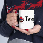 Tengu Mask Halloween inspired Illustration Mug | Japanese Folklore, Maple Leaves, Vintage Crest