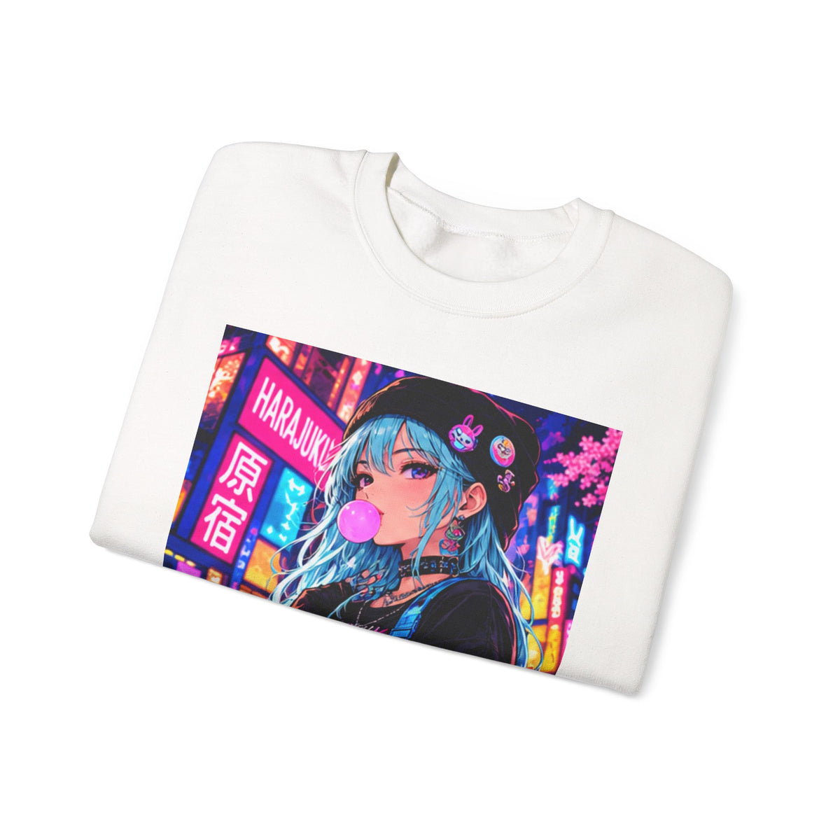 Harajuku Style 4 Neon City Anime Girl Crewneck Sweatshirt — Tokyo Street Anime Graphic