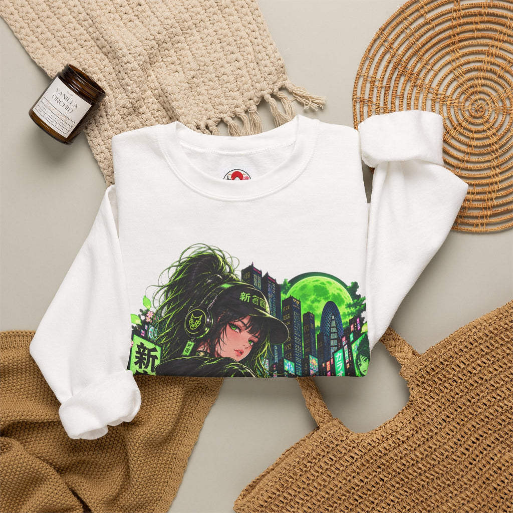 Anime Cyberpunk Sweatshirt - Neon Green Tokyo 'Shinjuku' Crewneck