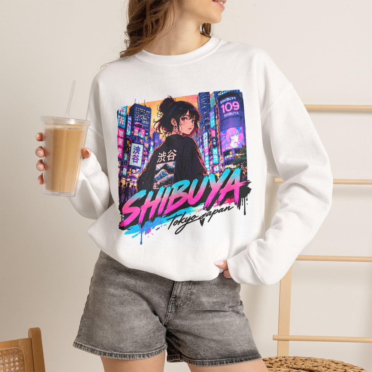 Shibuya Sky 5 Tokyo Neon Anime Crewneck Sweatshirt