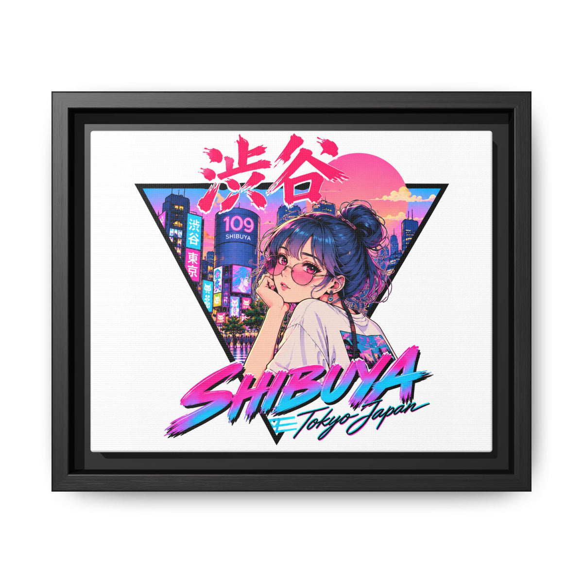 Shibuya Sky 2 City Pop Tokyo Anime Girl Matte Framed Canvas Print
