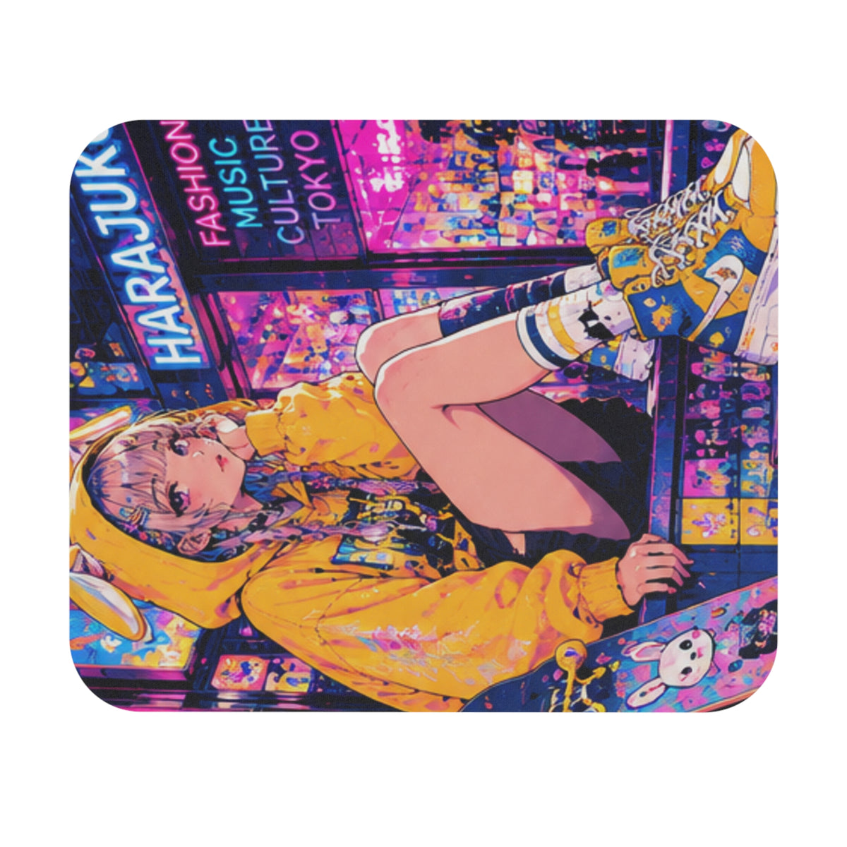 Harajuku Style 10 Neon City Anime Girl Mouse Pad — Retro Tokyo Anime Desk Mat
