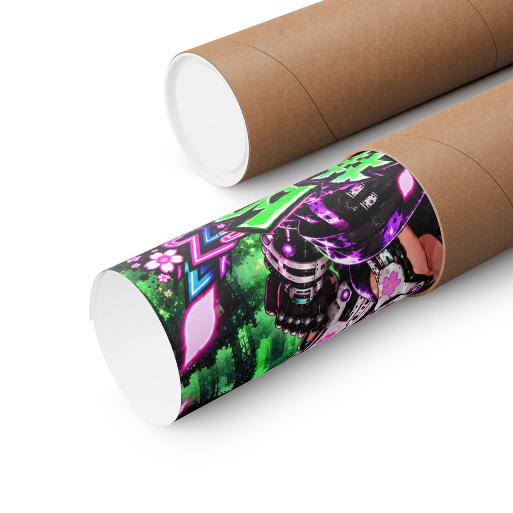 Akihabara Cyberpunk Anime Poster — Neon Green & Pink Matte Vertical Print