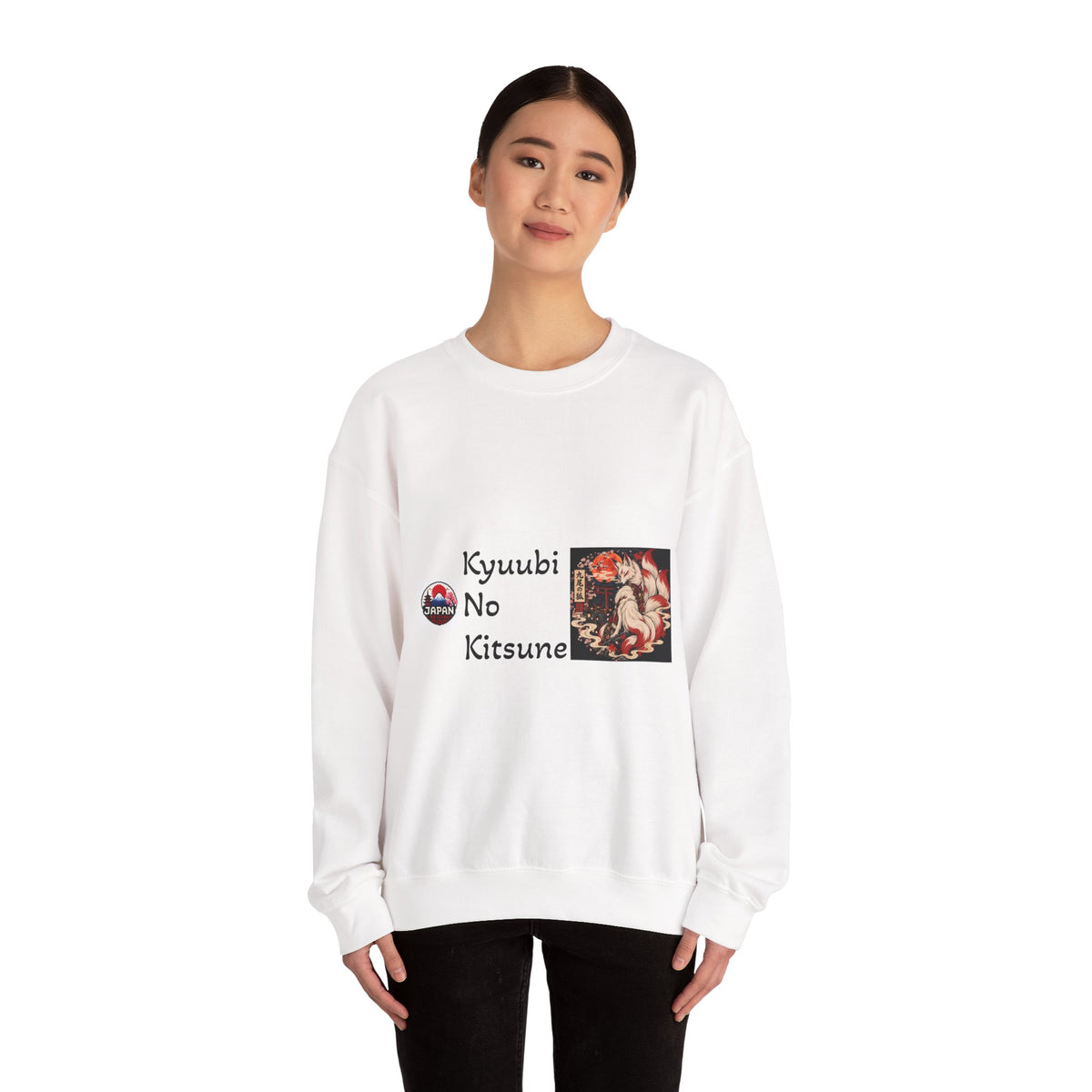 Kyuubi No Kitsune Yokai Halloween Crewneck Sweatshirt | Japanese Fox Spirit Graphic