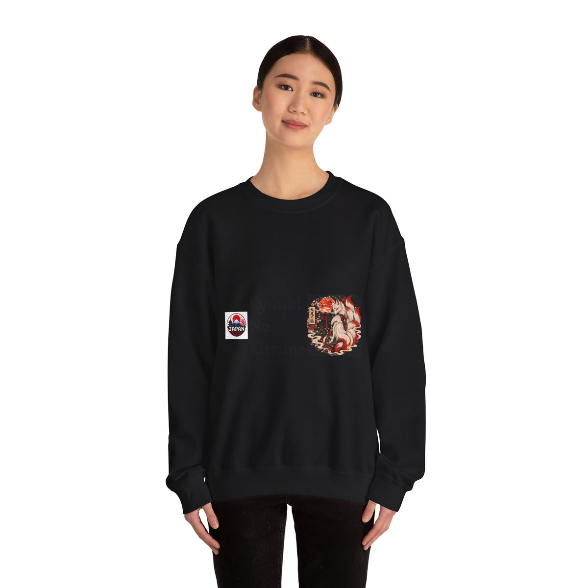 Kyuubi No Kitsune Yokai Halloween Crewneck Sweatshirt | Japanese Fox Spirit Graphic