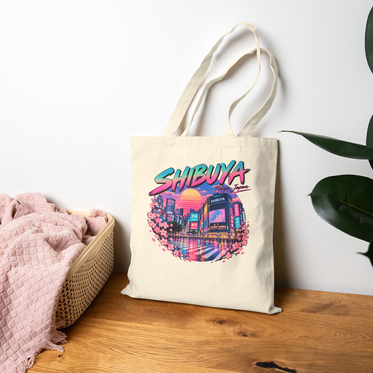 Shibuya Sky 0 Tokyo Neon City Tote Bag — Anime Aesthetic Canvas Shopper