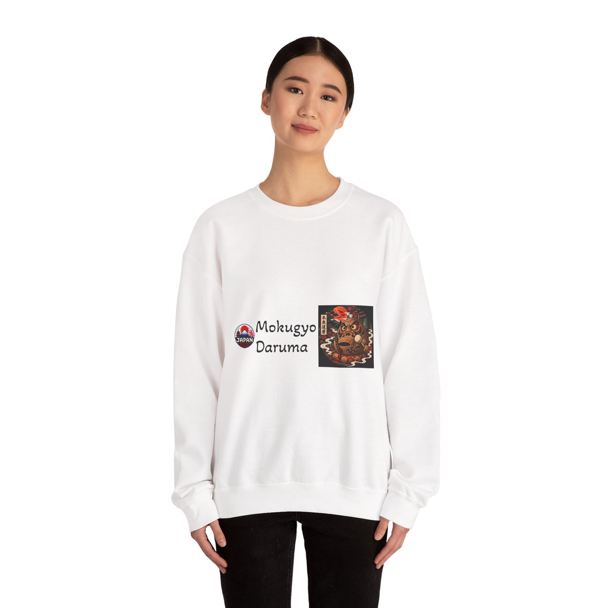 Mokugyo Daruma Yokai Halloween Illustration Crewneck Sweatshirt | Japanese Buddhist Motif
