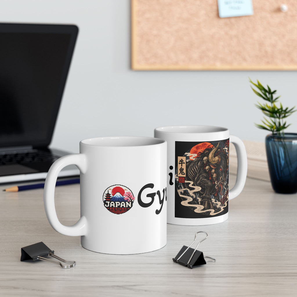 Gyuuki Japanese Halloween Yokai Illustration Mug | Ceramic Coffee Cup
