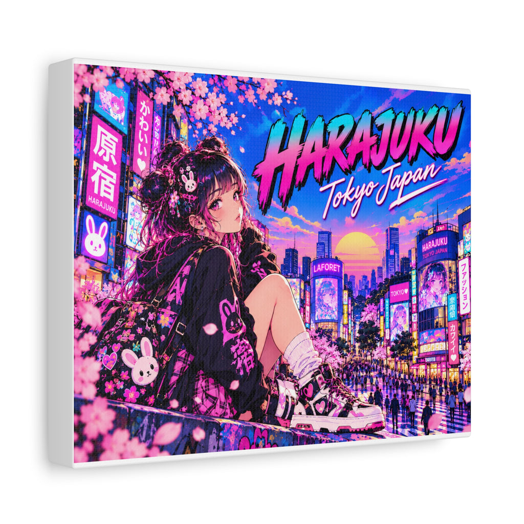Harajuku Style 13 Neon City Tokyo Anime Girl Matte Canvas Wall Art