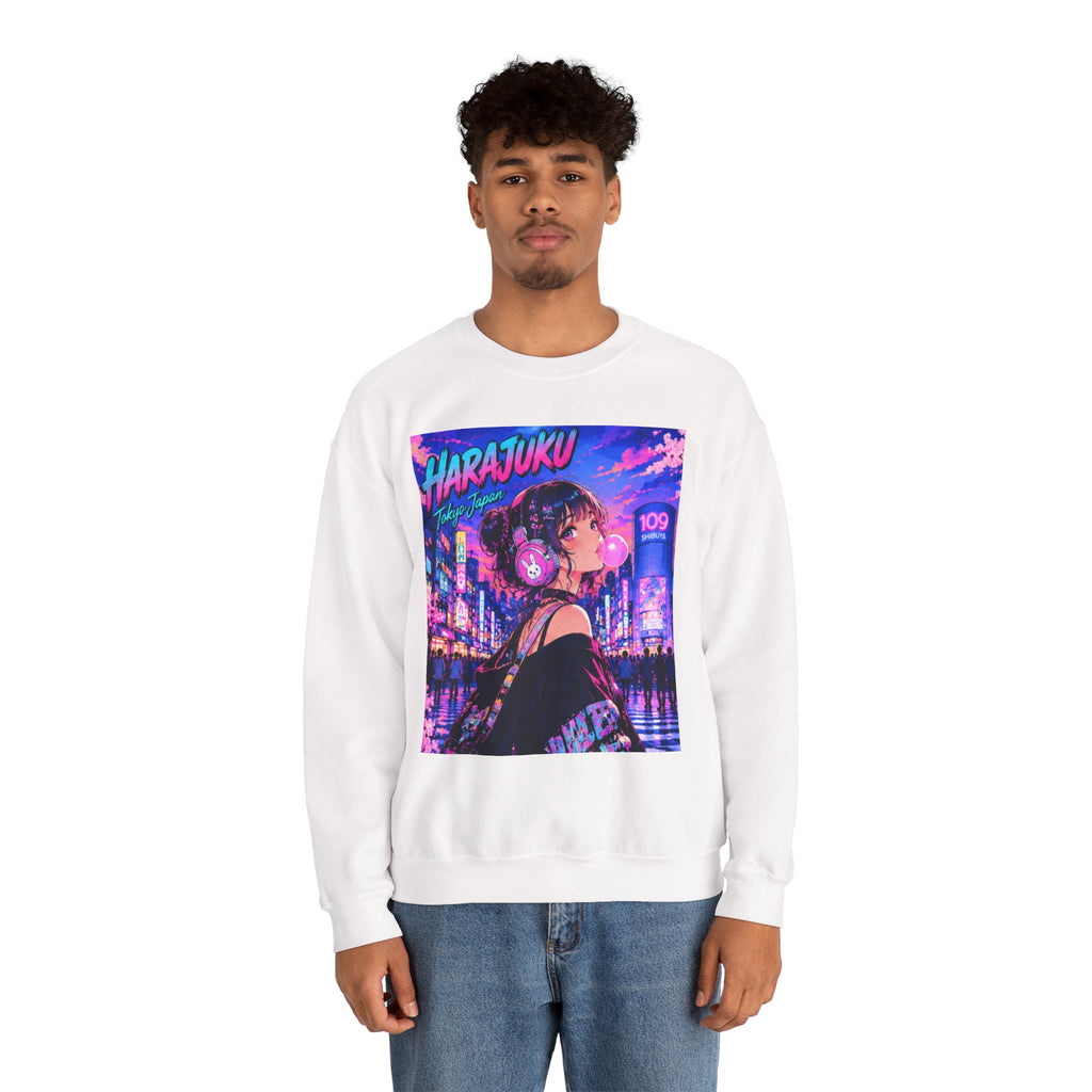 Harajuku Style 11 Neon City Anime Girl Crewneck Sweatshirt — Tokyo Street Anime Graphic